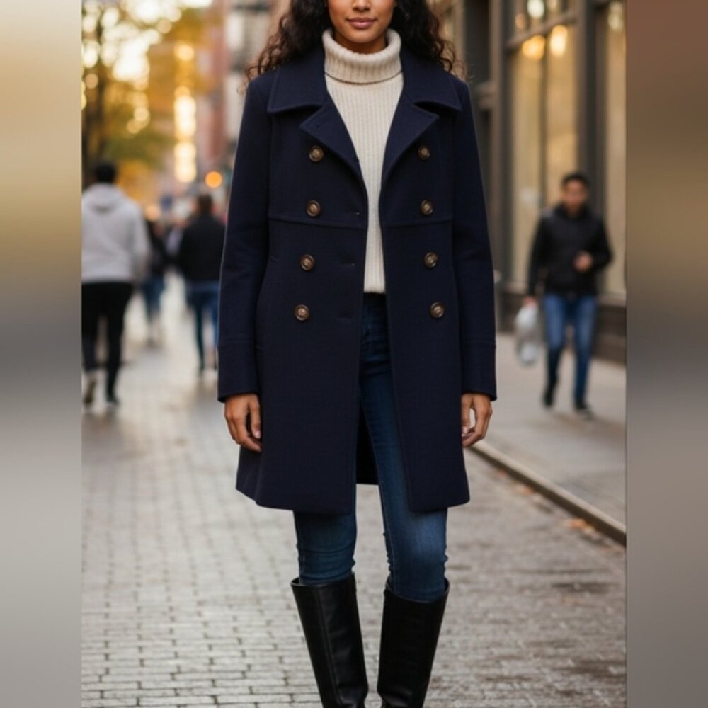 Saks Fifth Avenue Double Breasted Wool Pea Coat
